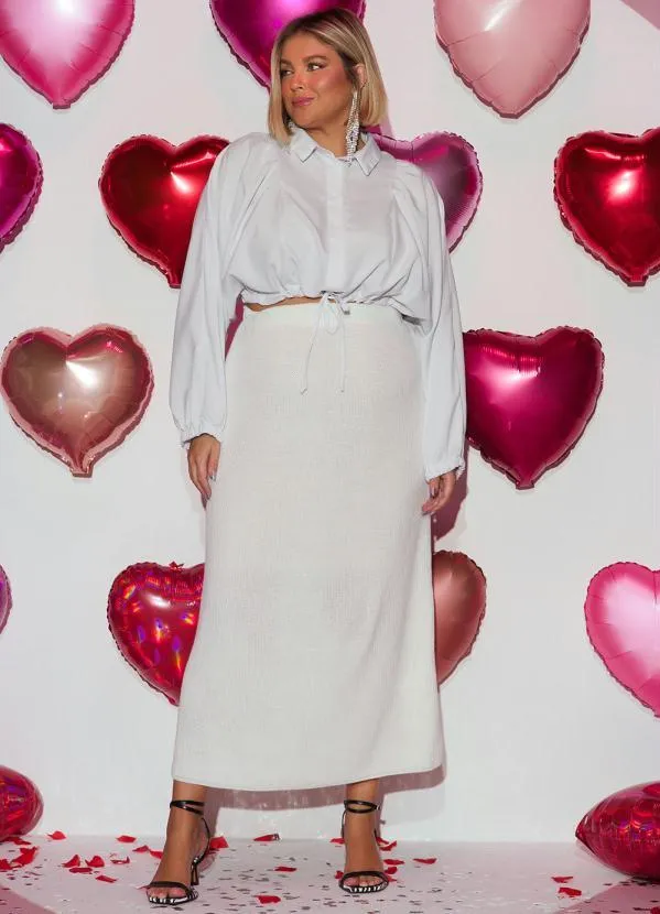 Quintess - Saia Off White Alongada em Tricô 11