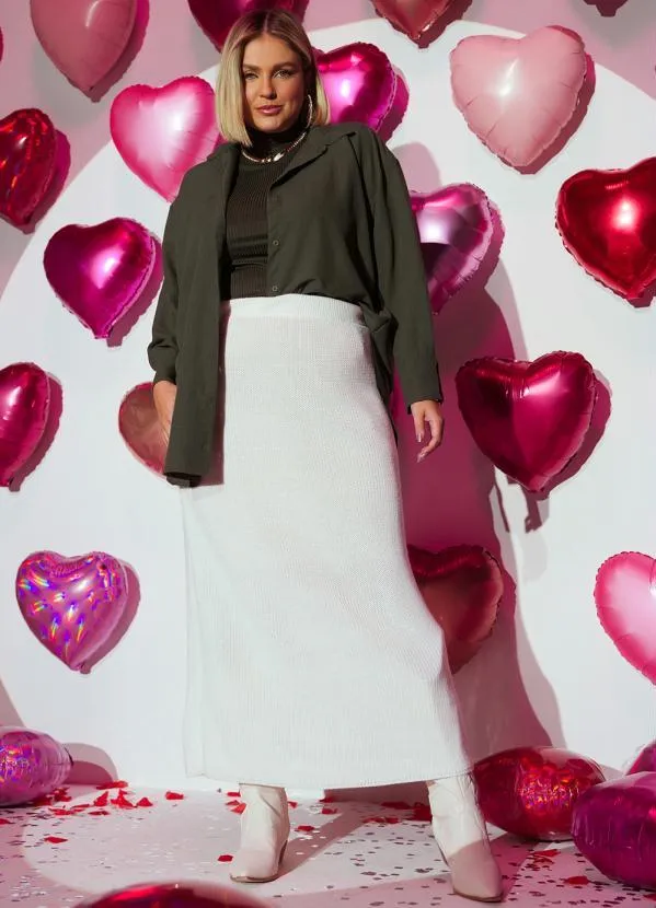 Quintess - Saia Off White Alongada em Tricô 9