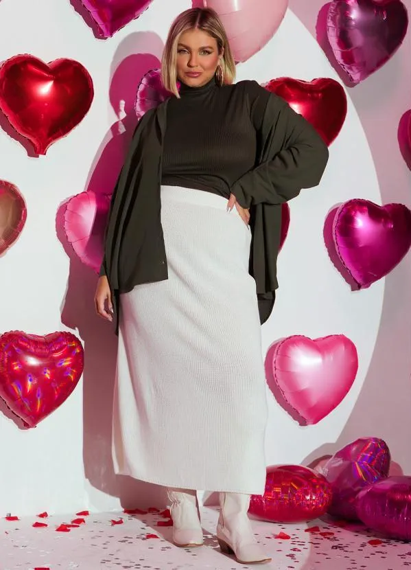 Quintess - Saia Off White Alongada em Tricô 8