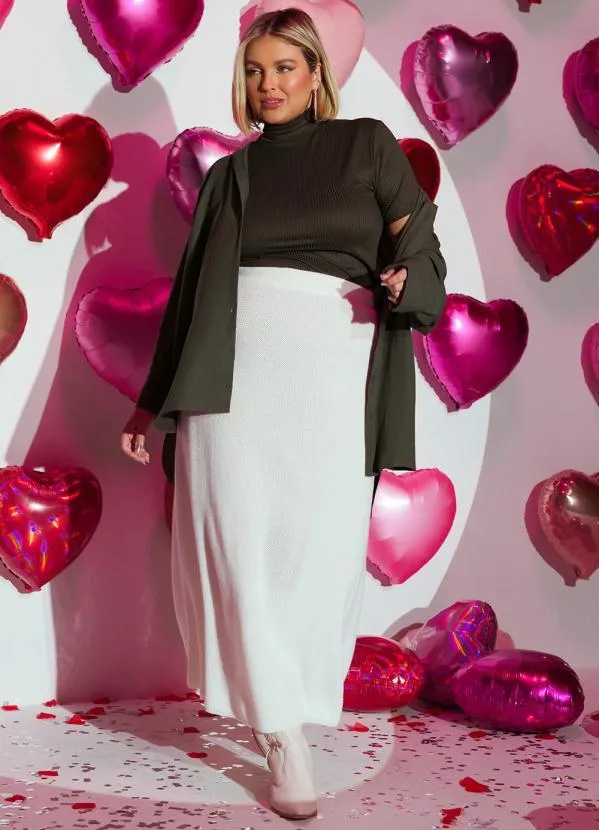 Quintess - Saia Off White Alongada em Tricô 7