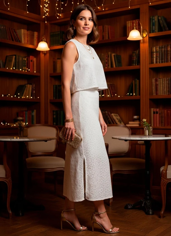 Quintess - Saia Off White em Tecido Laise