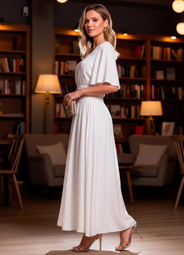 Quintess - Saia Off White em Viscose Plana 2