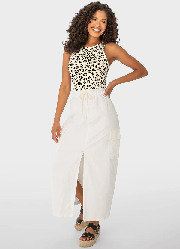 Malwee - Saia Off White Mídi Cargo em Sarja 2