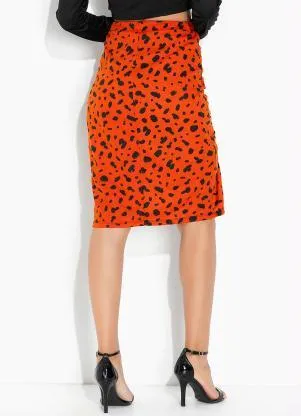 Moda Pop - Saia Onça Laranja Fenda com Regulagem na Frente - MODA POP