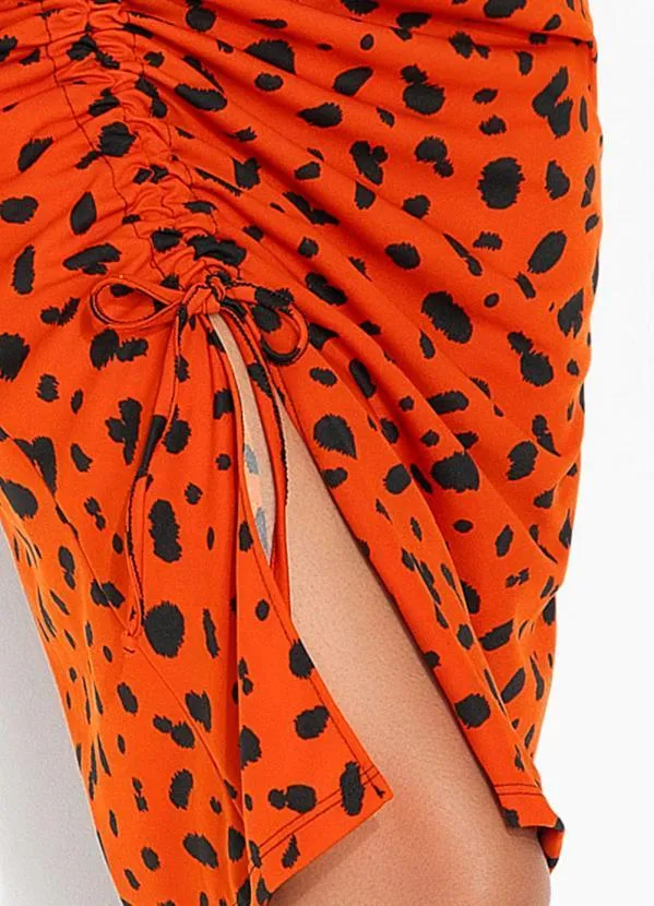 Moda Pop - Saia Onça Laranja Fenda com Regulagem na Frente 3