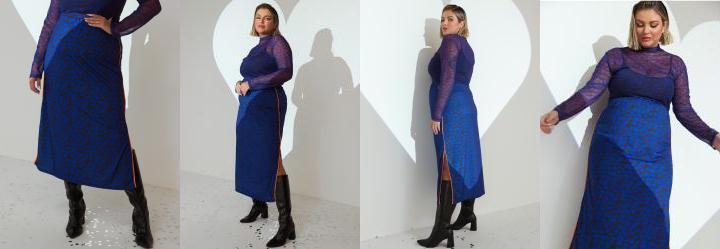 Saia Ona Marinho Longuete com Fendas