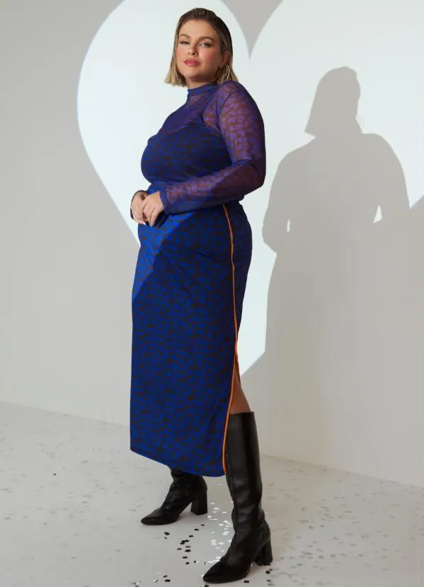 Quintess - Saia Onça Marinho Longuete com Fendas 2