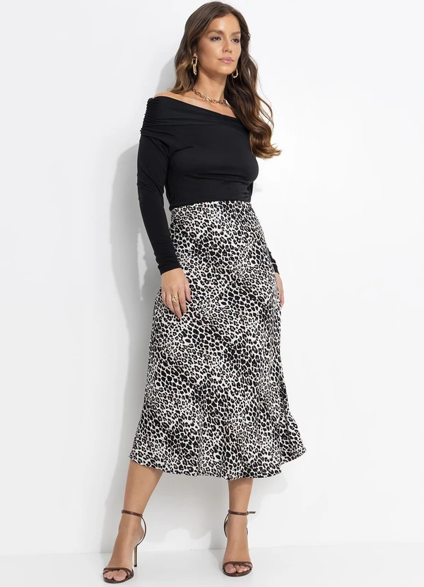 Quintess - Saia Onça Preta em Viscose Plana 7