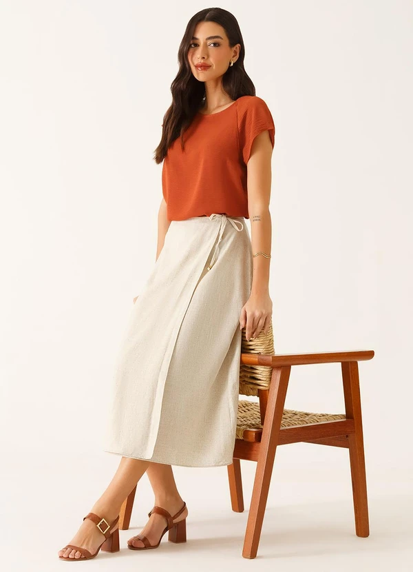 Principessa - Saia Pareô Longuete em Linho Crú Roseline 5