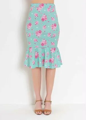 Rosalie - Saia Peplum Floral Verde - ROSALIE