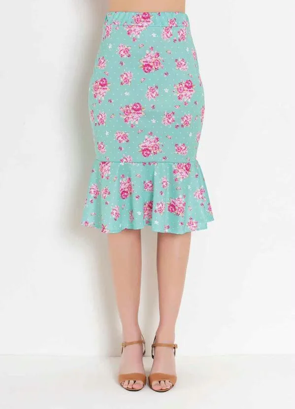 Rosalie - Saia Peplum Floral Verde