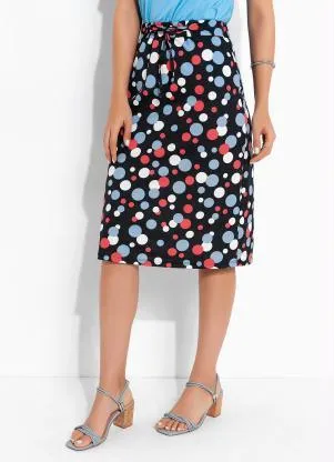 Rosalie - Saia Poá Azul com Amarração - ROSALIE