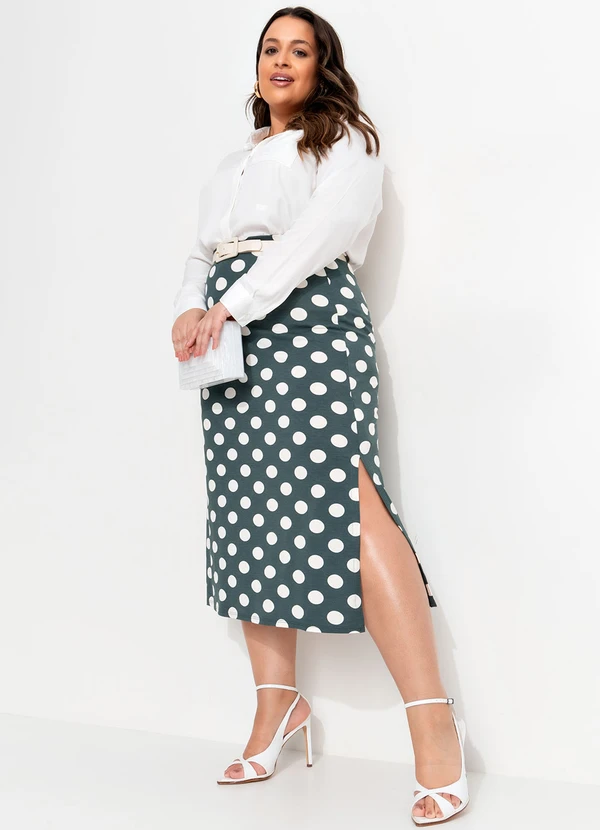 Quintess - Saia Poá Grafite em Malha de Viscose 11