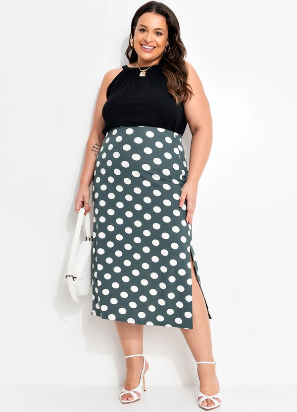 Quintess - Saia Poá Grafite em Malha de Viscose 12