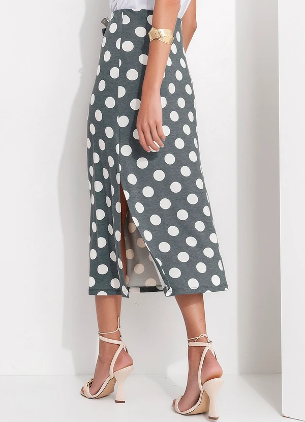 Quintess - Saia Poá Grafite em Malha de Viscose 2