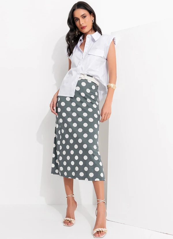 Quintess - Saia Poá Grafite em Malha de Viscose 3