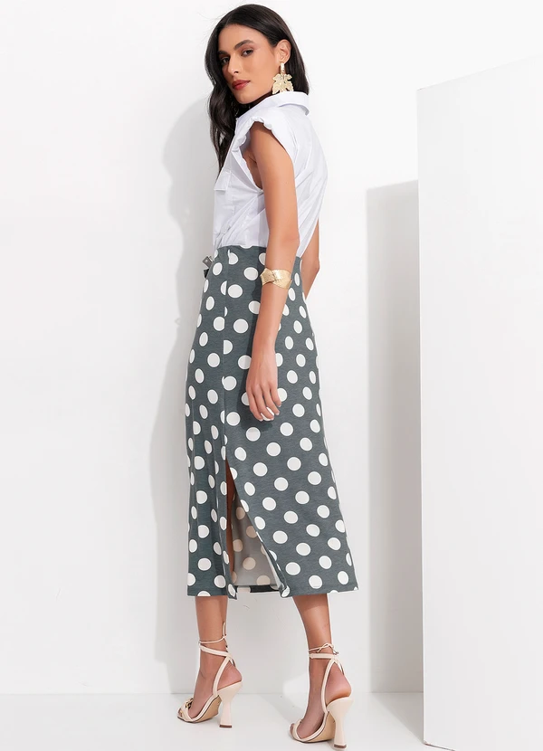 Quintess - Saia Poá Grafite em Malha de Viscose 4