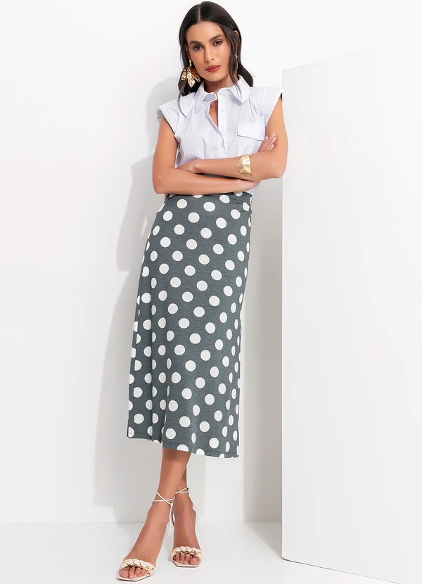 Quintess - Saia Poá Grafite em Malha de Viscose 5