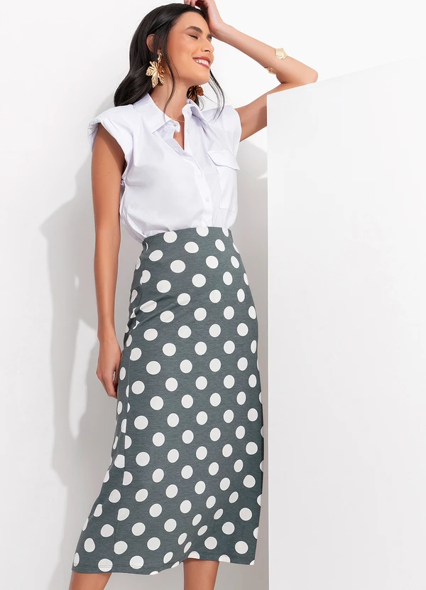 Quintess - Saia Poá Grafite em Malha de Viscose 6