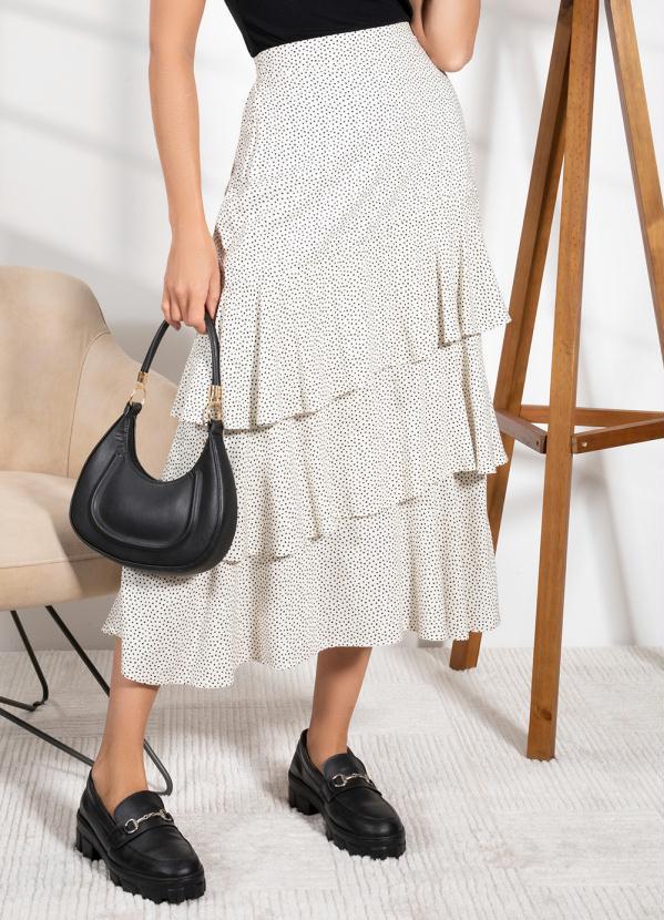 Quintess - Saia Poá Off White com Babados