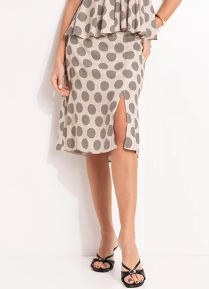 Quintess - Saia Midi Evasê Poá em Viscose com Fenda e Cintura Alta - QUINTESS