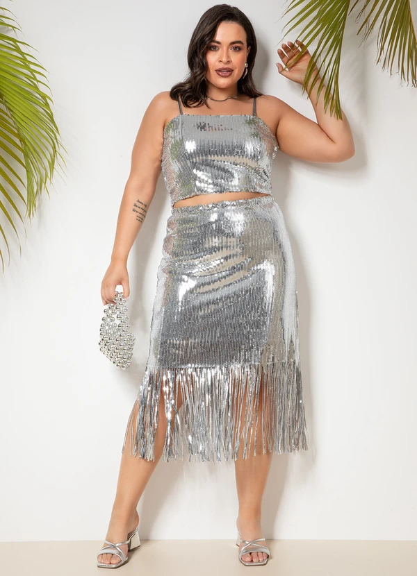 Quintess - Saia Prata em Paetê 8