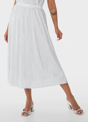 Malwee - Saia Prateada Midi Evasê Plissada - MALWEE