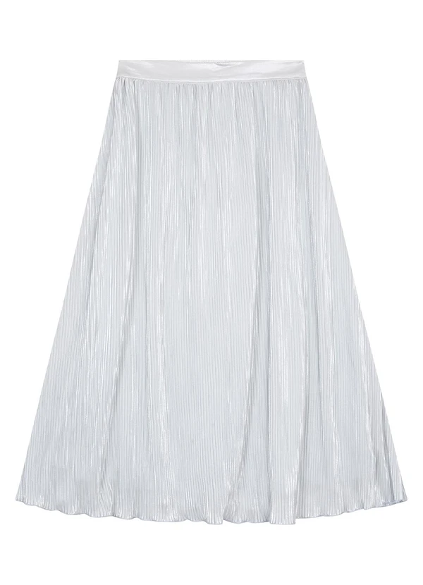 Malwee - Saia Prateada Midi Evasê Plissada 3