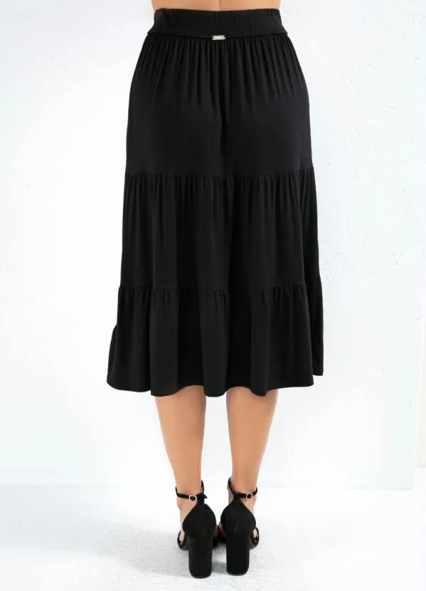 Quintess - Saia Preta com Babados em Camadas 7