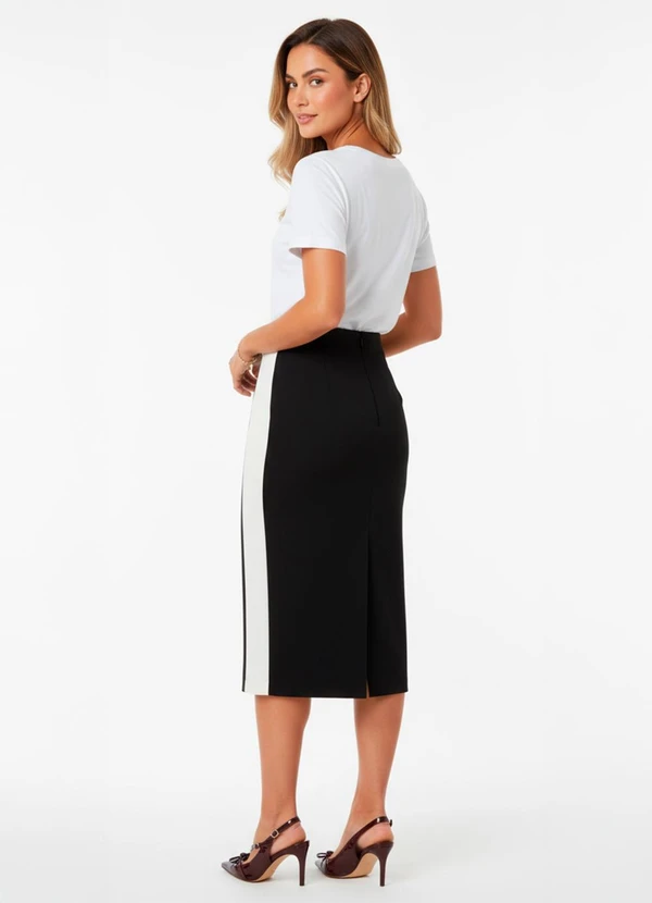 Quintess Saia Preta e Branca em Malha Ponto Roma Sarjado