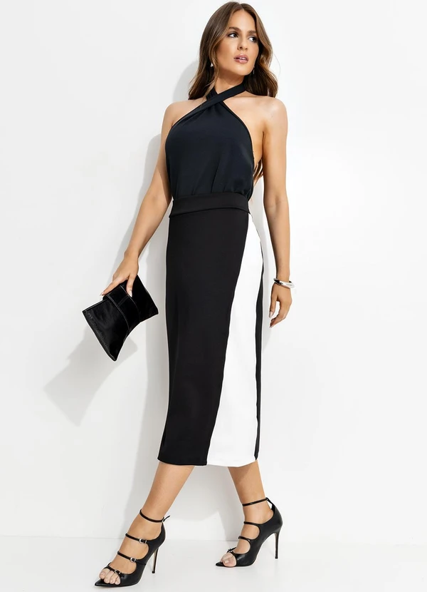 Quintess - Saia Preta e Branca em Malha Ponto Roma Sarjado 9