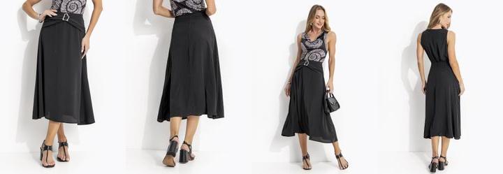 Saia Preta em Crepe Plano