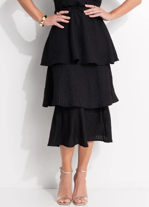 Quintess - Saia Preta em Malha Canelada Texturizada - QUINTESS