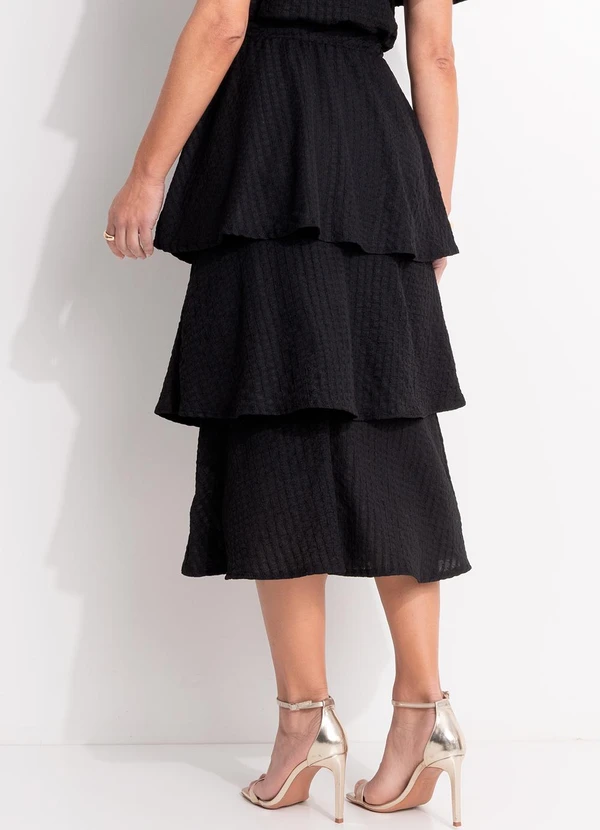 Quintess - Saia Preta em Malha Canelada Texturizada 2