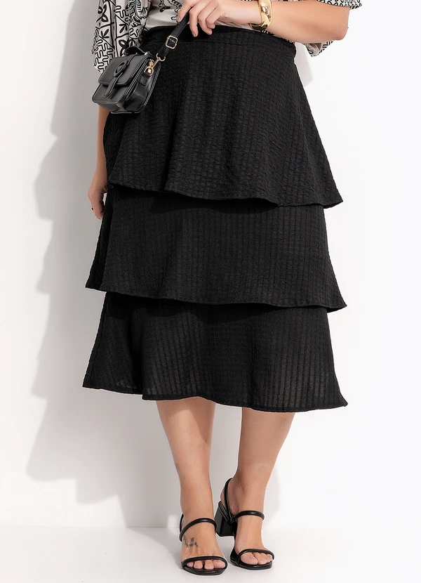 Quintess - Saia Preta em Malha Canelada Texturizada 8