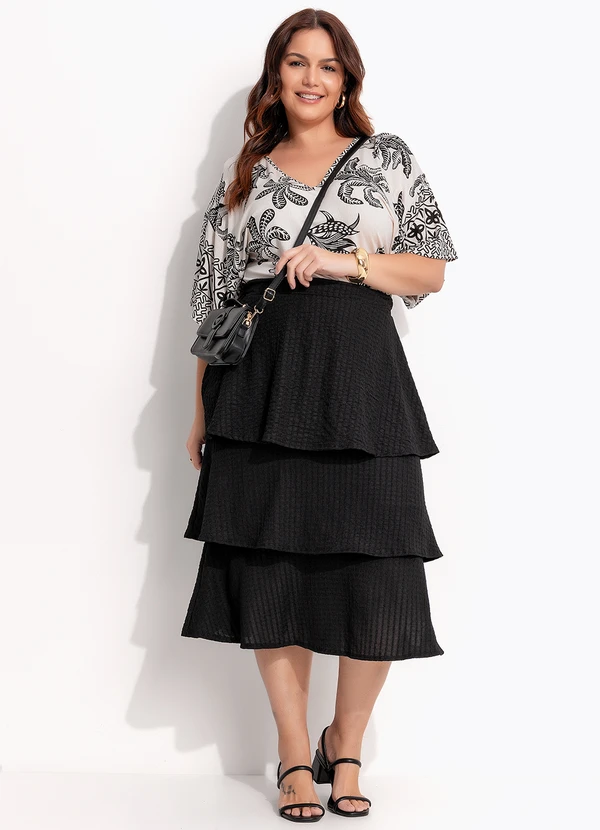 Quintess - Saia Preta em Malha Canelada Texturizada 10