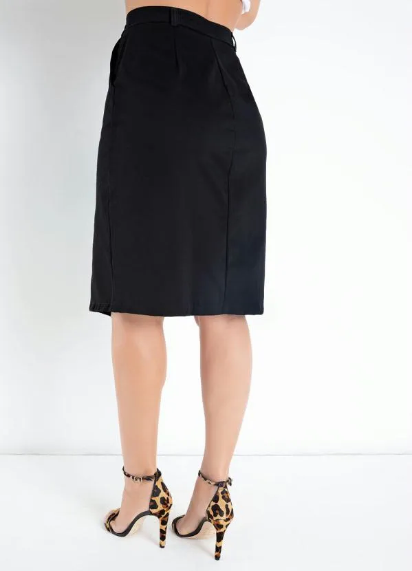 Moda Pop - Saia Preta em Sarja com Fenda 2