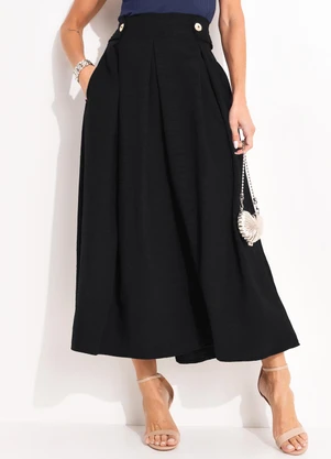 Quintess - Saia Preta em Tecido Texturizado - QUINTESS