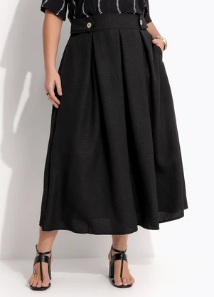 Quintess - Saia Preta em Tecido Texturizado - QUINTESS