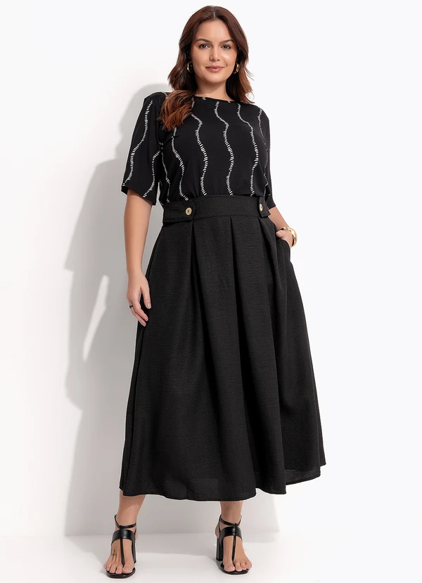 Quintess - Saia Preta em Tecido Texturizado 12