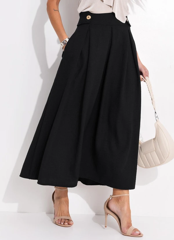 Quintess - Saia Preta em Tecido Texturizado 5