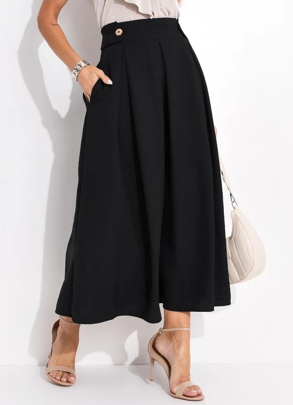 Quintess - Saia Preta em Tecido Texturizado 7