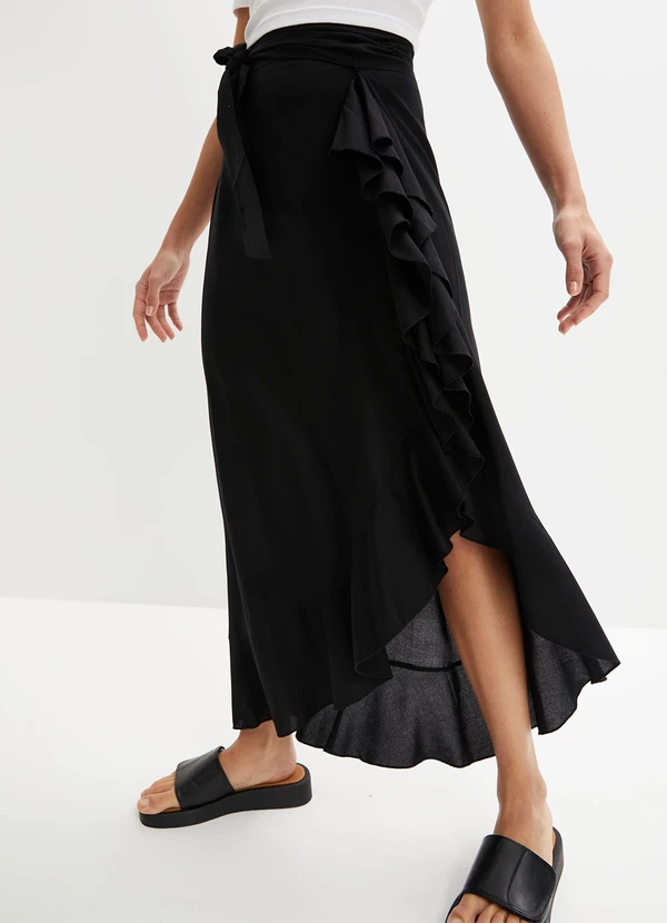 bonprix - Saia Preta em Viscose Plana