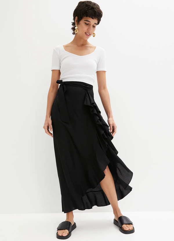 bonprix - Saia Preta em Viscose Plana 3