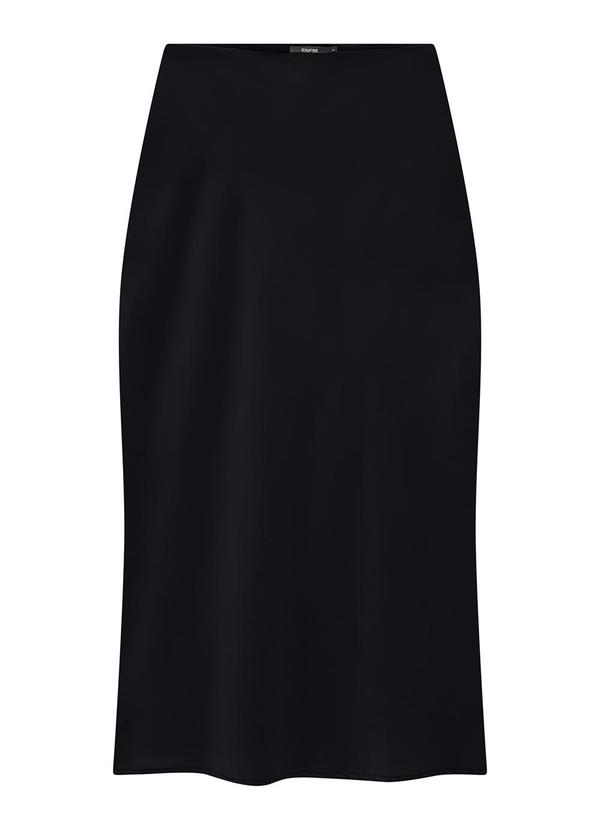 Enfim - Saia Preta Mídi Evasê Acetinada