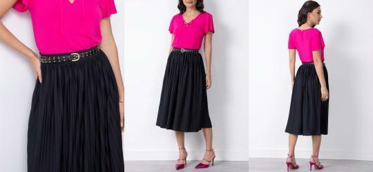 Saia Preta Midi Plissada