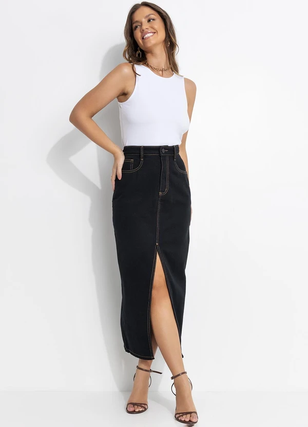 Quintess - Saia Preto em Jeans 5