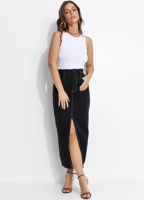 Quintess - Saia Preto em Jeans 3