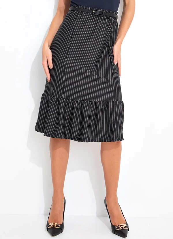 Rosalie - Saia Preto em Malha Fio Tinto