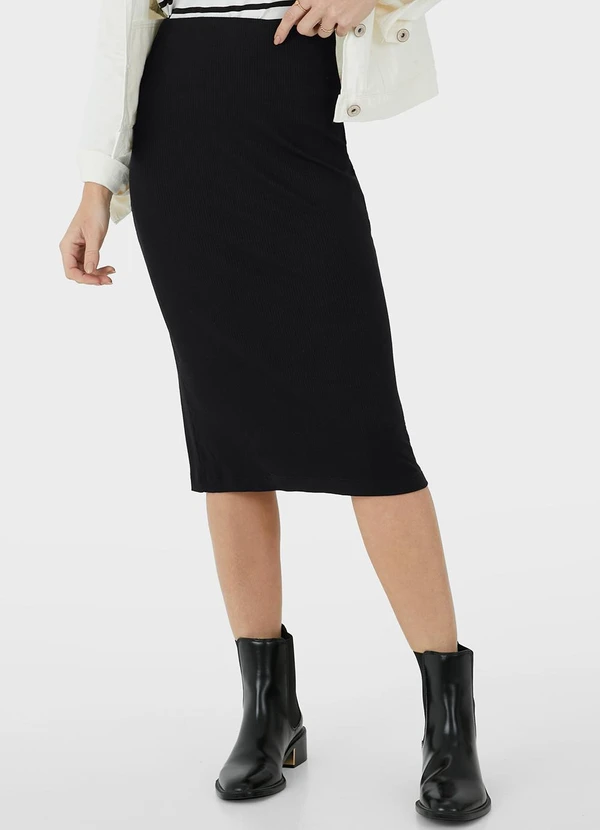 Malwee - Saia Preto Midi Canelada